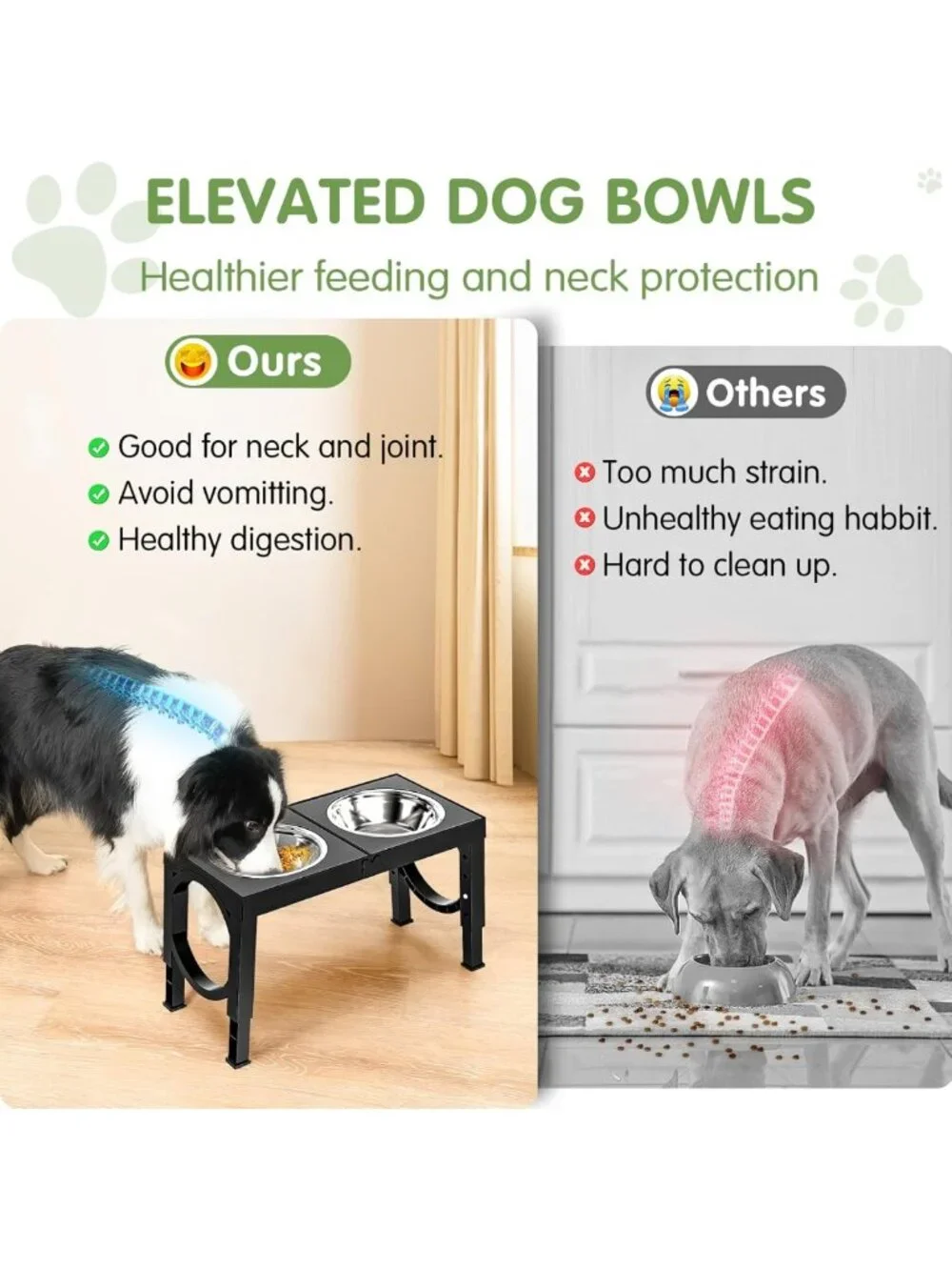 Elevated Dog Bowls for Large Breeds - Adjustable Stainless Steel Feeder Stand
